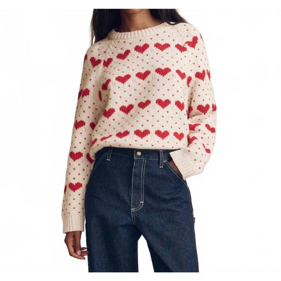 THE GREAT. Sweaters - THE GREAT. NWT- Cream Sweater with Red Heart Pattern